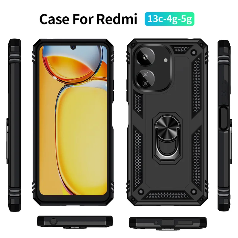 Shockproof Armor Magnetic Car Holder Ring Case for Xiaomi Poco C65 - Durable Back Cover