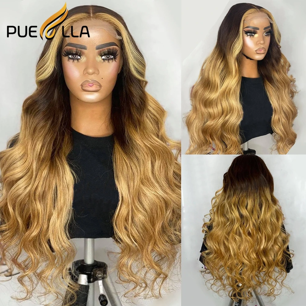 

Loose Wave Highlight Honey Blonde Lace Frontal Virgin Human Hair Wig Preplucked Ombre Brown Colored 13x6 Front Wigs For Women