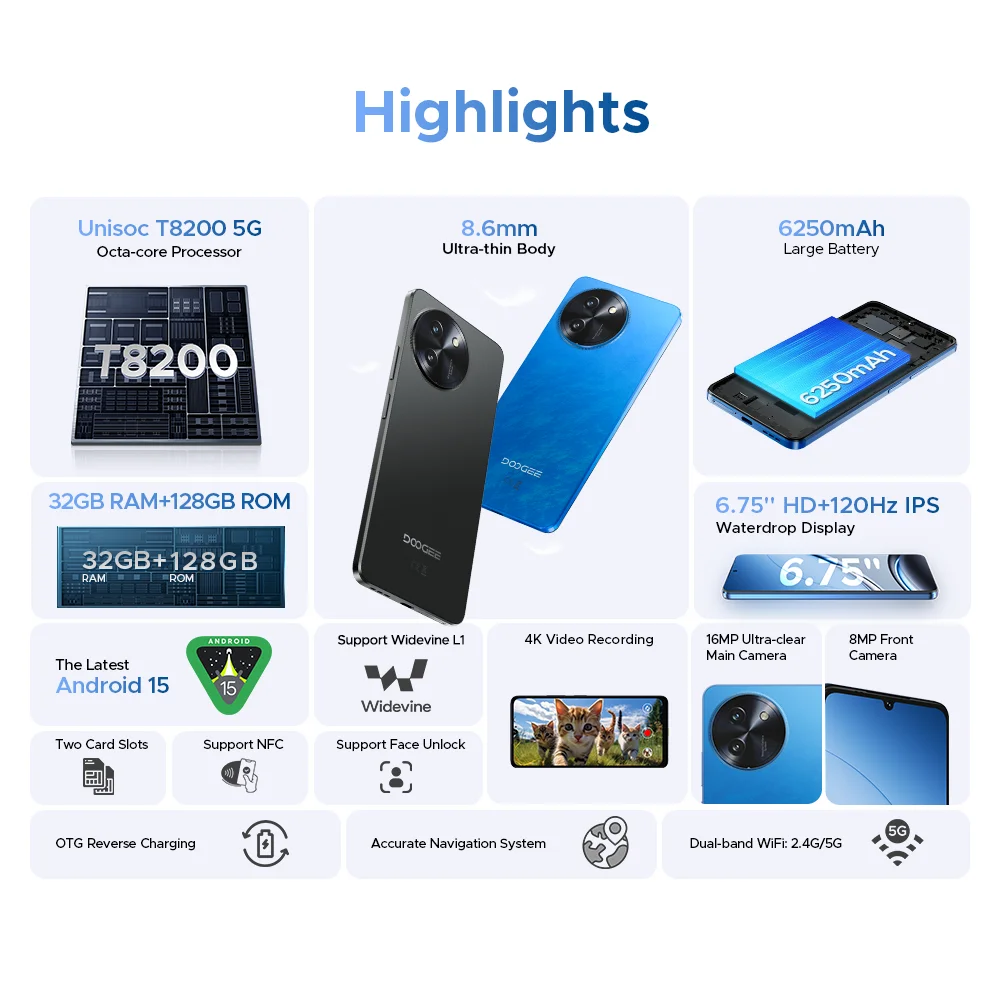 Global Version DOOGEE Note 59 5G Smart Phone Android 15 6250mAh