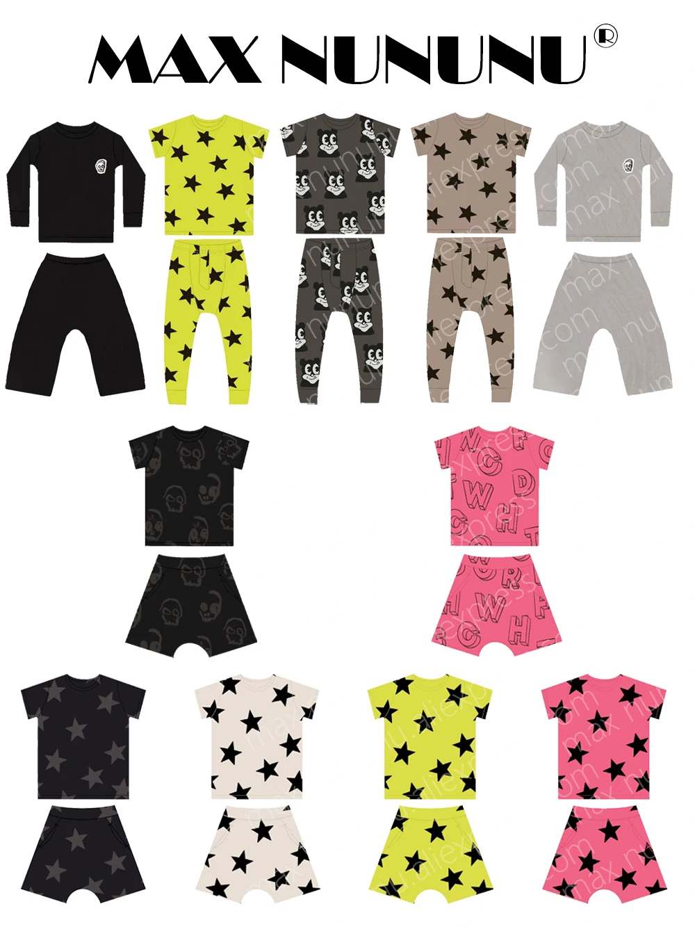 2023 SS NEW MAX NUNUNU Original Label boys girls kids spring summer  leggings stars Pajamas pj's Home Wear SETS