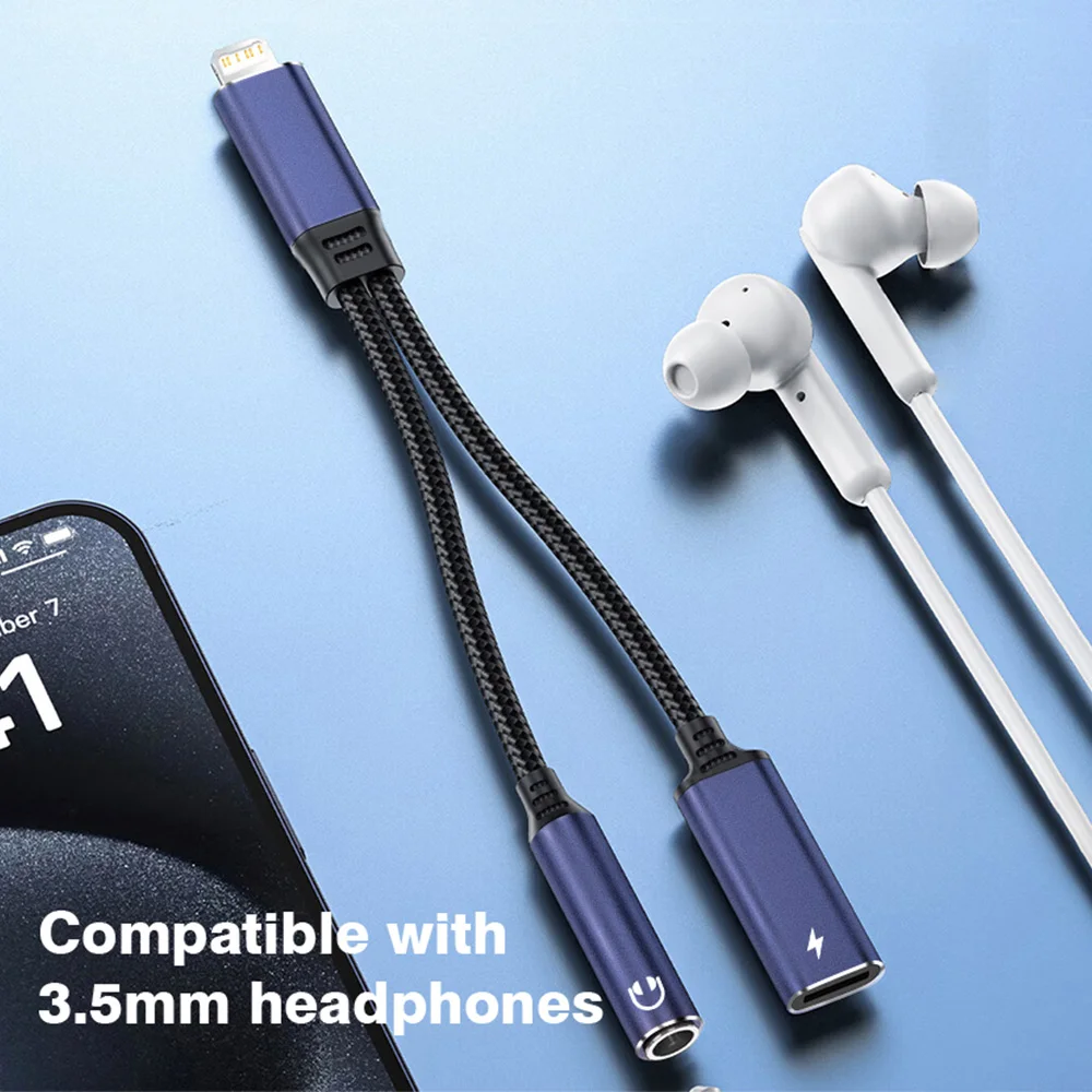 iPhone 12 13 14 Pro 변환기 동글 오디오 분배기용 2-in-1 Lightning-3.5mm 헤드폰 및 충전기 어댑터