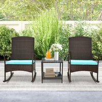 3 Pieces Rocking Wicker Bistro Set, Outdoor Front Porch Rocker Chairs Conversation Set with 2-Tier Tempered Glass Coffe 2