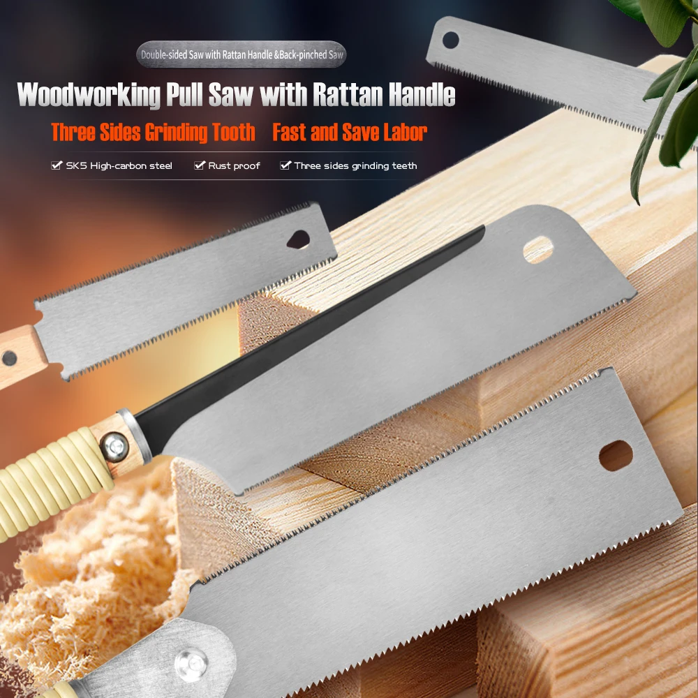 Hand saw multi-surface rattan handled hand saw thin blade for woodworking and metal work