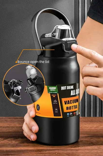 Tasse thermique en acier inoxydable 304, Thermos d'extérieur, flacons sous vide portables, bouteille d'eau de sport froide et chaude avec paille 1