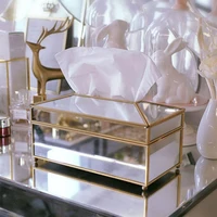 Luxury European Style Practical Mirror Glass Tissue Box Waterproof Paper Towel Holder Dressing Table Tray Home Decor 1