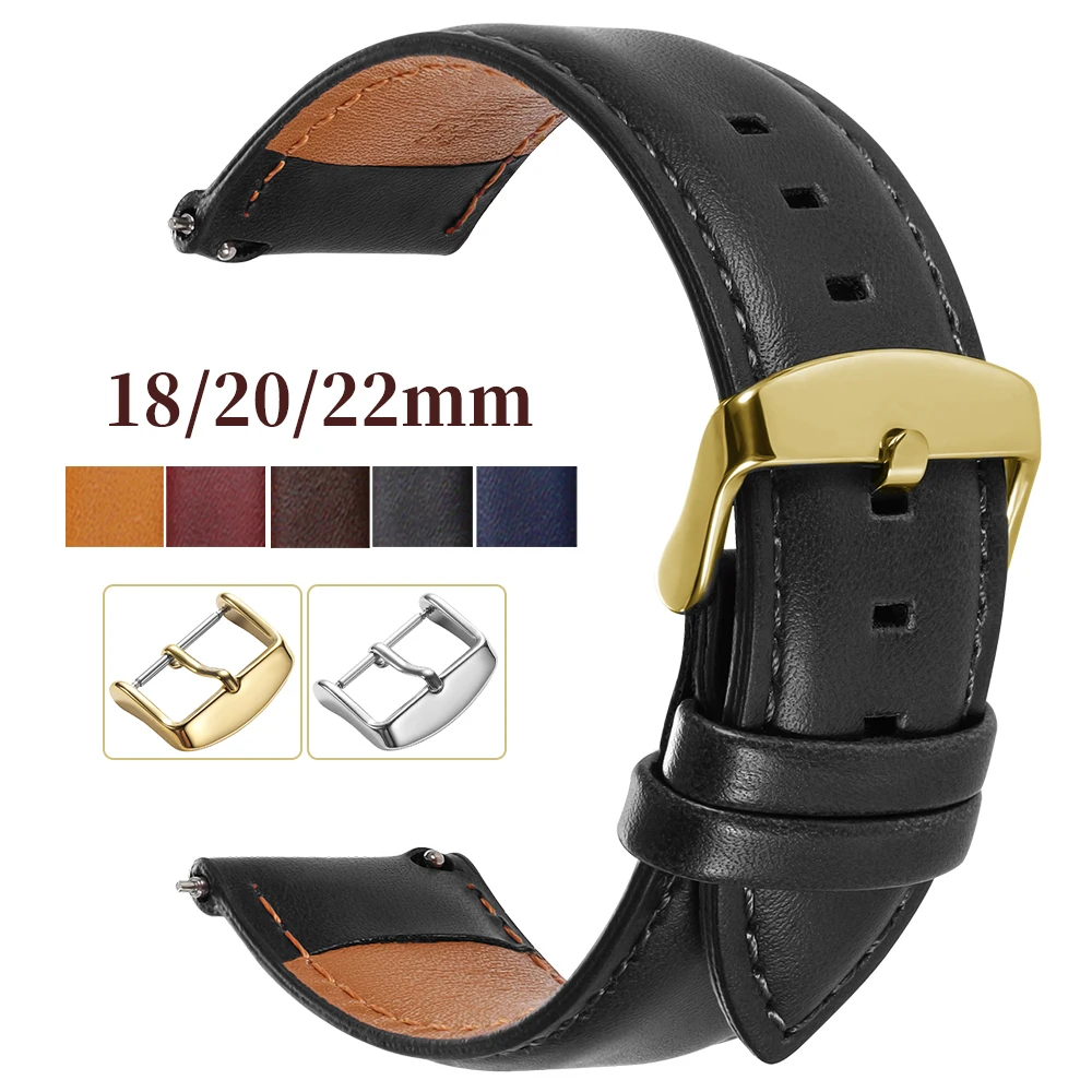 Elegant Vintage Brown Leather Watchband - Premium Cowhide Strap with Quick Release