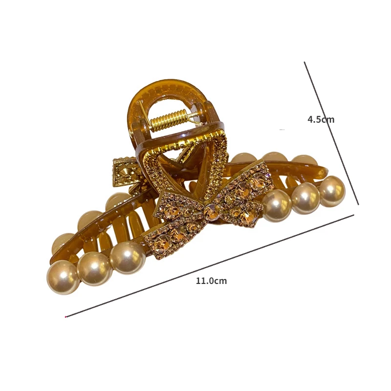Hair Accessories Fashion Korean Edition Pearl Crystal Bow Horse Tail Claw Clip Girl
