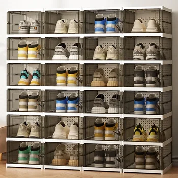 Dustproof 6 Layers Foldable Shoes Box Stackable Transparent Thickened Plastic Bins Sneaker Shoe Organizer Cabinet Organizers 2