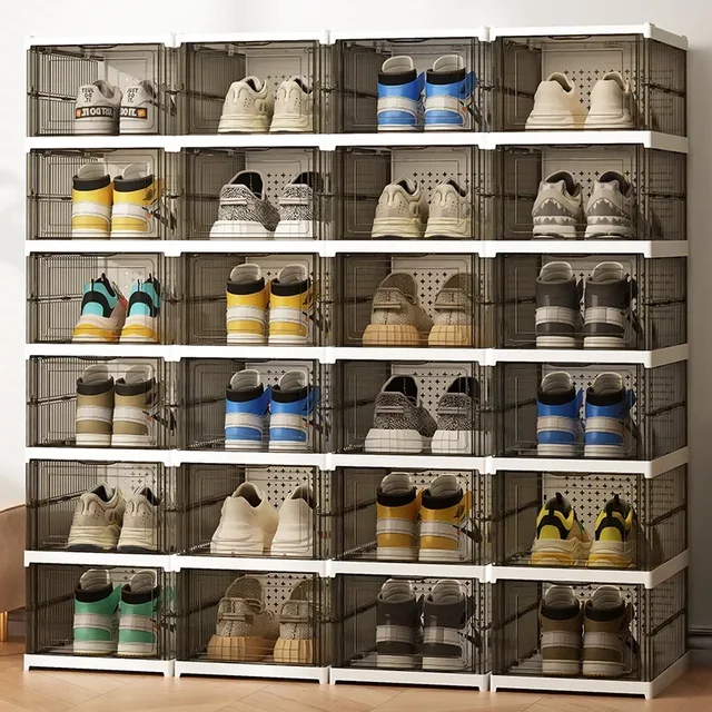 Boîte à chaussures pliable à 6 couches, anti-poussière, empilable, bacs en plastique épais transparents, organisateur de chaussures pour baskets, organisateurs d'armoire 2