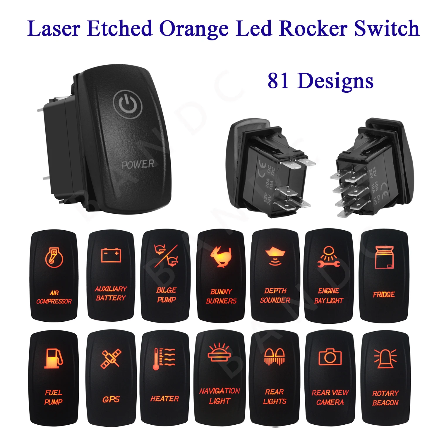 1 Pc Laser Etched ORANGE LED Toggle On Off Rocker Switch for Car Boat ...
