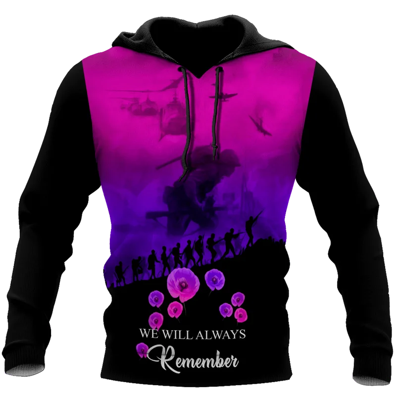 thumbnail image 1 of Sudadera con capucha con estampado 3D del Día de Anzac para hombre, ropa para que no olvidemos a Australia y Nueva Zelanda, sudaderas con héroes, suéteres con flores Remember, 1 of 5