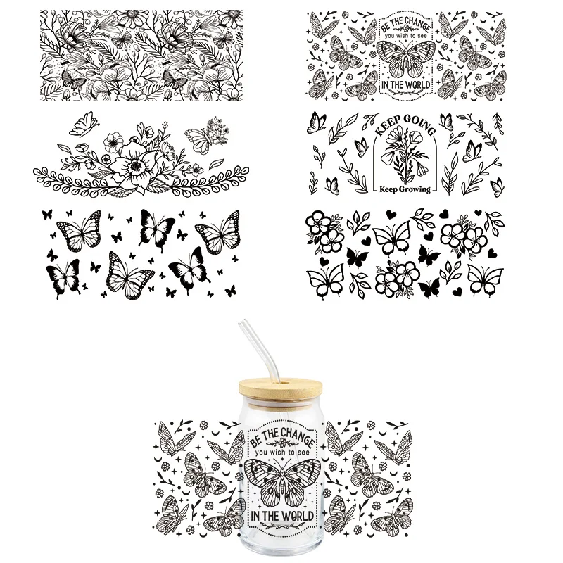 Black Butterfly UV DTF Wrap Transfer Stickers Cool Fashion Design DTF Wrap For Glasses Cups Bottles Decal