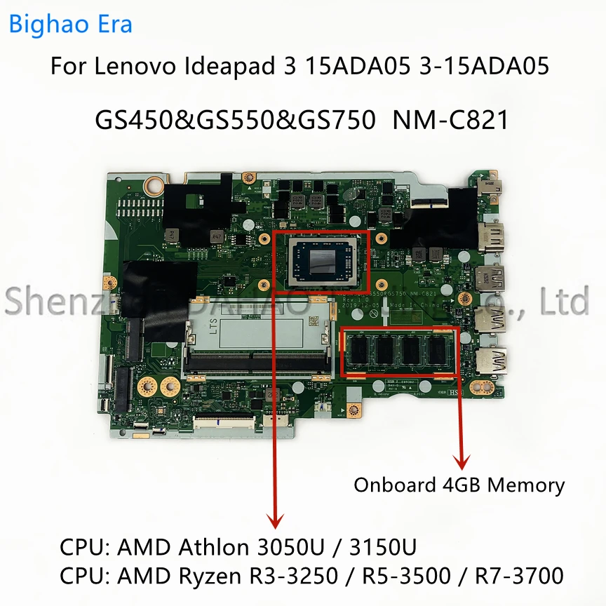 Placa-mãe Portátil para Lenovo Ideapad 15ada05 315ada05 Laptop Ym3050 R33250 R5-3500 R7-3700 Cpu 4gb de Ram 5b20s44375 Nm-c821
