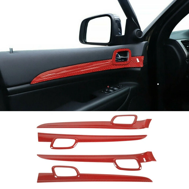 

Dashboard Panel Cover Trim+Door Handle Cover Decoration For Jeep Grand Cherokee 2011-2022, ABS Red Carbon Fiber