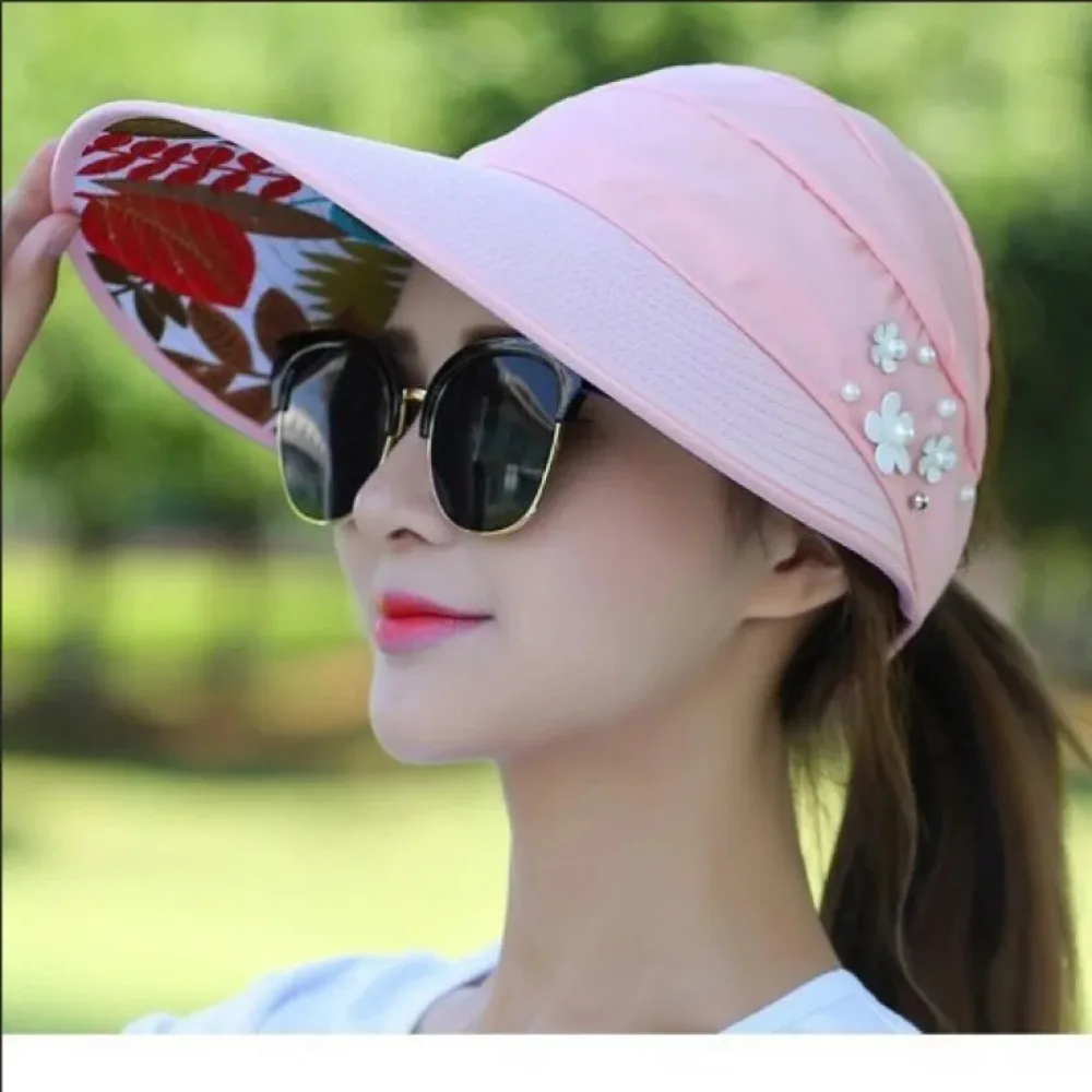 Sun Hat Summer Shade For Women Foldable Sun Protection Beach Large Brimmed Hat UV Protection Cycling Empty Top Outdoor Sports