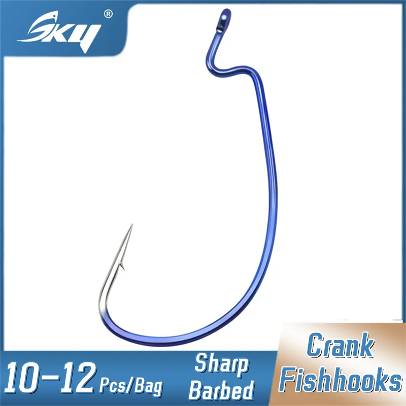 

SKY Wide Gap Worm Hook High Carbon Steel Blue Crank Hook For Soft Bait Fishing Hooks Jig Crank Offset Barbed Fishhook Tackle
