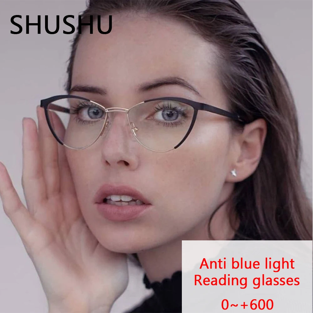 

Blue Light Blocking Women's Cat Eye Metal Glasses Frame Female Presbyopic Reading Glasses +1.0 +1.5 +2.0 +2.5 +3.5 +4.0
