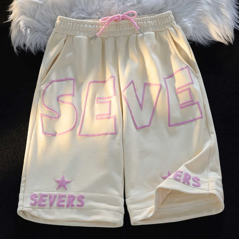 

Hip Hop Cute Cartoon Letters Print Shorts NEW Sporty Oversized Mid-length Pants Mens Streetwear Casual Summer Clothes Gothic Y2K