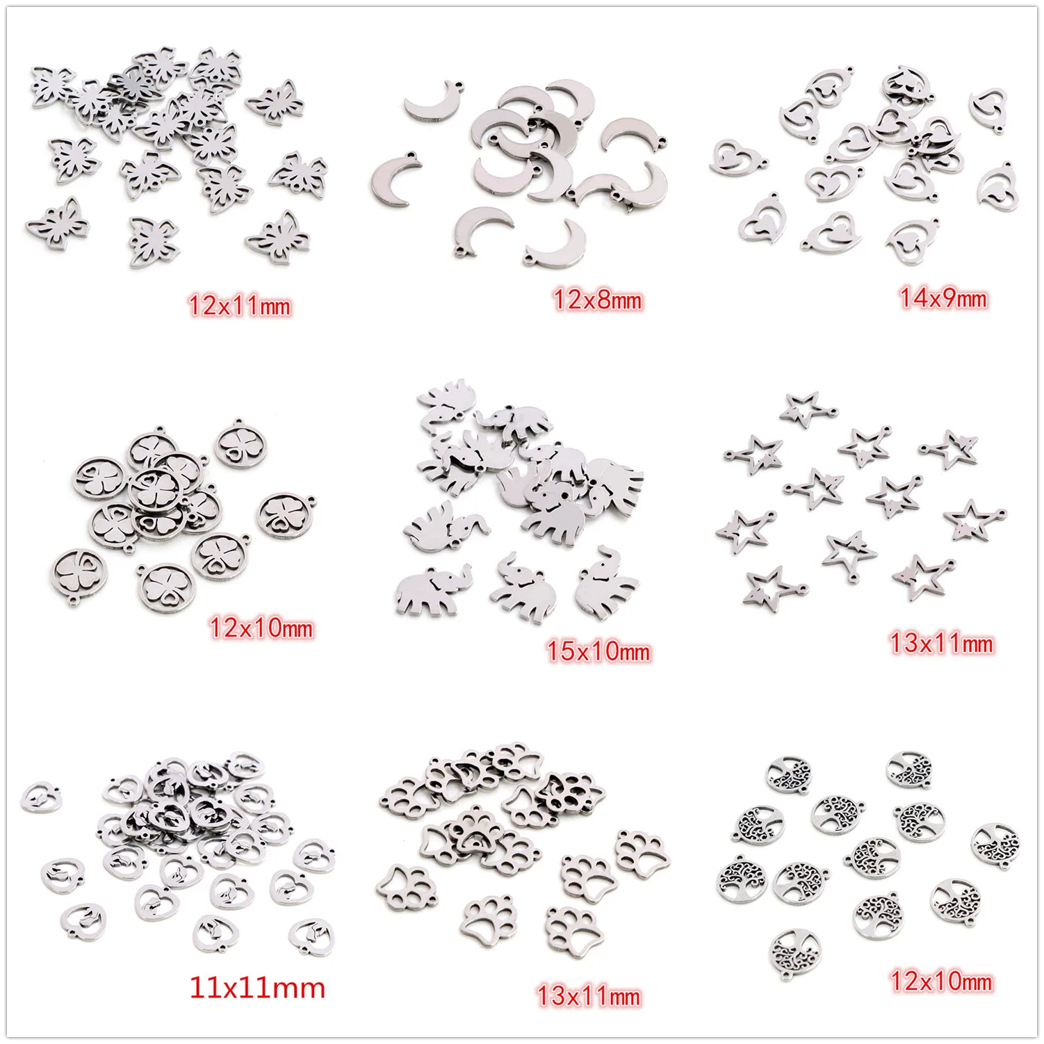 Stainless Steel Jewelry Charms 30pcs/lot No Fade 316 Stainless Steel Butterfly tree heart Charms handmade Craft pendant Jewelry Making DIY for necklace