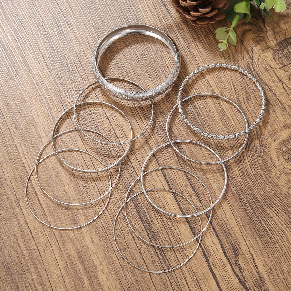 New Fashion Boho Punk 10Pcs/Sets Cuff Bracelets & Bangles