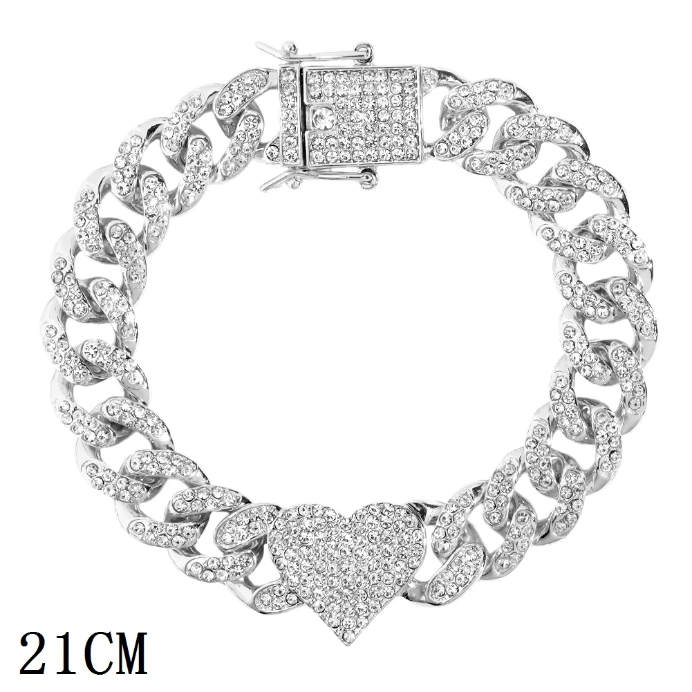 New Fashion Luxury 12mm Iced Out Cuban Link Chain Bracelet for Women Men Gold Silver Color Bling Rhinestone Bracelet Jewelry 