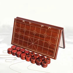 Collectible Rosewood Chinese Chess Set Portable Travel Family Classic Xiangqi Board Game With Leather Box Two Size Carved Pieces