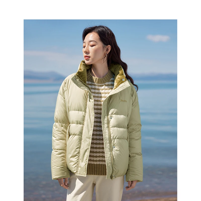 INMAN Women Down Jacket 2023 Winter Long Sleeve Stand Collar Loose Thickened Coat Fashion Versatile Green Coffee Warm Outwear