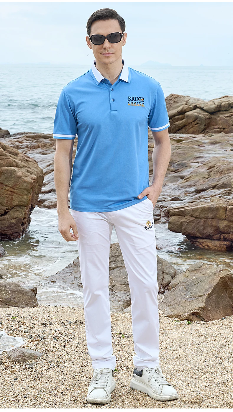 New Summer Straight Men's Business Polo Short Sleeved Bruce&Shark Fashion Mercerized Cotton T-shirt Man Breathable Big Size 4XL 22 S56082cb075964d96aa29cbbb0593242at