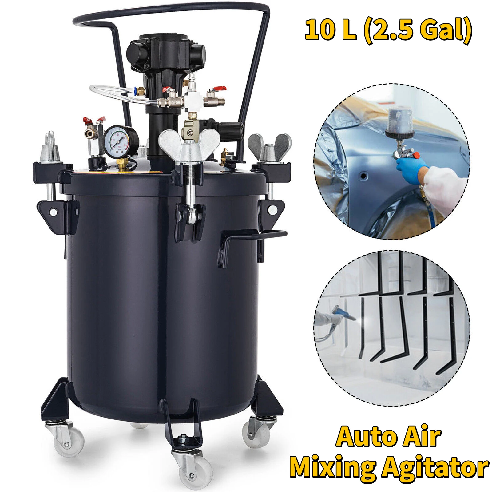 VEVOR 10L 30L Pressure Paint Pot Tank Spray Gun Sprayer Pressure Regulator  Manual Auto Air Mixing Agitator for Industrial Paint - AliExpress, image size:1600x1600