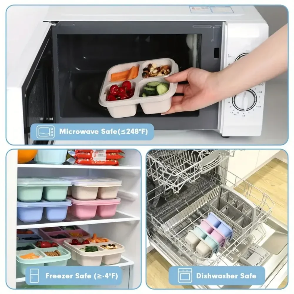 4 Grid Snack Containers Reusable Meal Prep Lunch Containers Portable for Kids and Adults Home Snack Storage Bottles Kitchen Tool 4