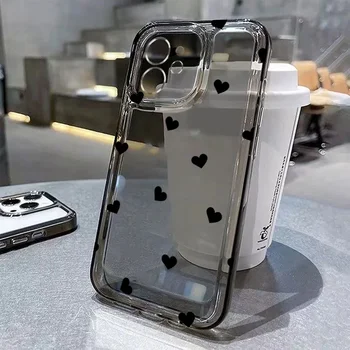 Cute Cartoon Love Heart Phone Case For iPhone 16 Pro Max 14 12 13 11 15 Case Mini X XR XS 7 8 Plus SE 2 3 Transparent Soft Cover