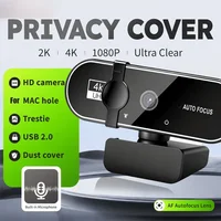 Webcam 4K, mini caméra 1080P, webcam Full HD 2K avec microphone, 30fps, webcam USB pour mise au point automatique, caméra vidéo pour PC portable 1