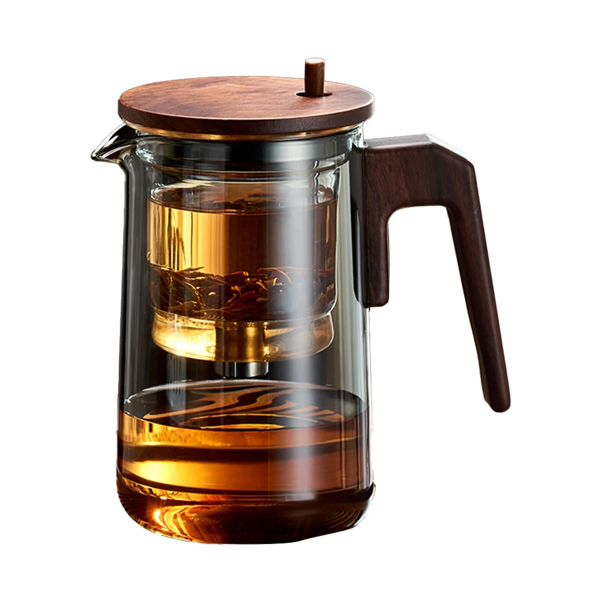 

Glass Teapot with Wood Handle Heated Resistant One-Button Filtering Glass Kettle Transparent Scented Tea Pot Teaware
