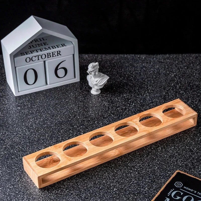 6 Holes Wooden Glass Holder Display Rack Bar Wine Drinks Cup Storage bamboo Carrier Flight Tasting Serving Tray Kitchen Tools 3