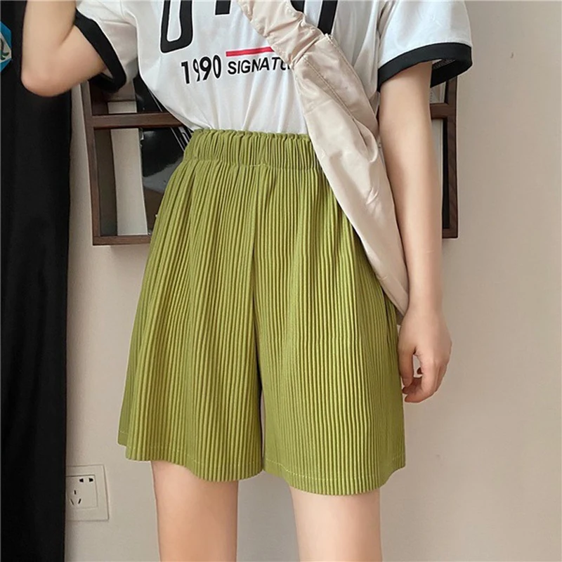 outfits for women Folds Chiffon High Waist Shorts Woman Comfortable Elasticity Streetwear Casual Loose Summer Ice Silk Shorts Women's Clothing trendy clothes