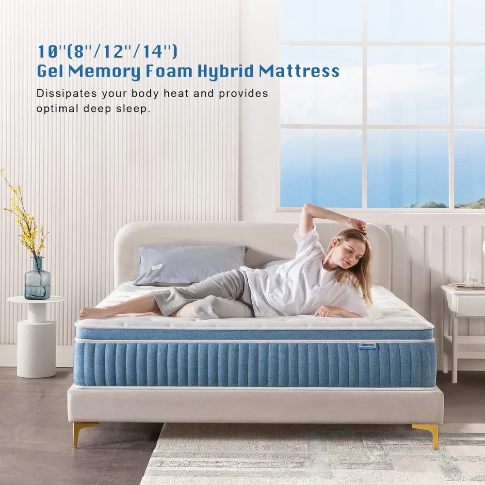 

Queen Mattress,12 Inch Hybrid Mattress in A Box,Gel Memory Foam,Individually Coils Innerspring ,Medium Firm,Mattress，colchon