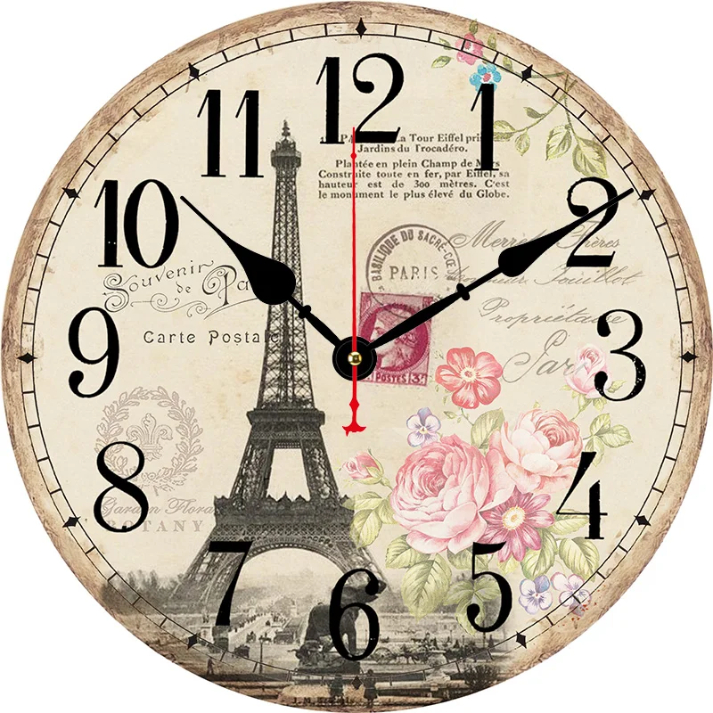 Large Retro Paris Eiffel Tower Round Wall Clock Color:Z15-269;Sheet Size:8inch(20CM)