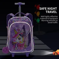 3PCS set Rolling Backpack For Girls Wheeled School BookBag With Lunch And Pen Bag Purple Unicorn Cute sequin Glow-in-the-dark 5