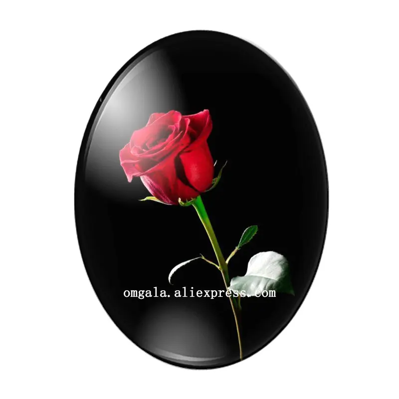 Elegant Red Rose Flower Oval Glass Cabochons - High Quality Flat Back