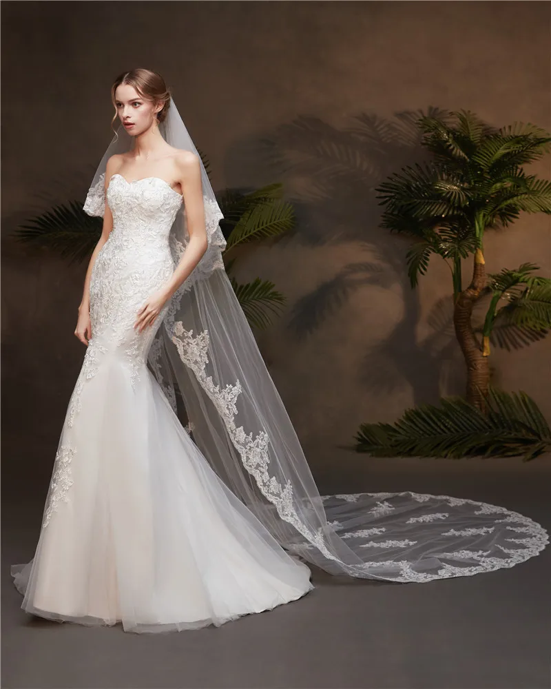 Layer 2 lace edge 3M cathedral wedding veil with comb for bride bridal veils accessories bridal veil