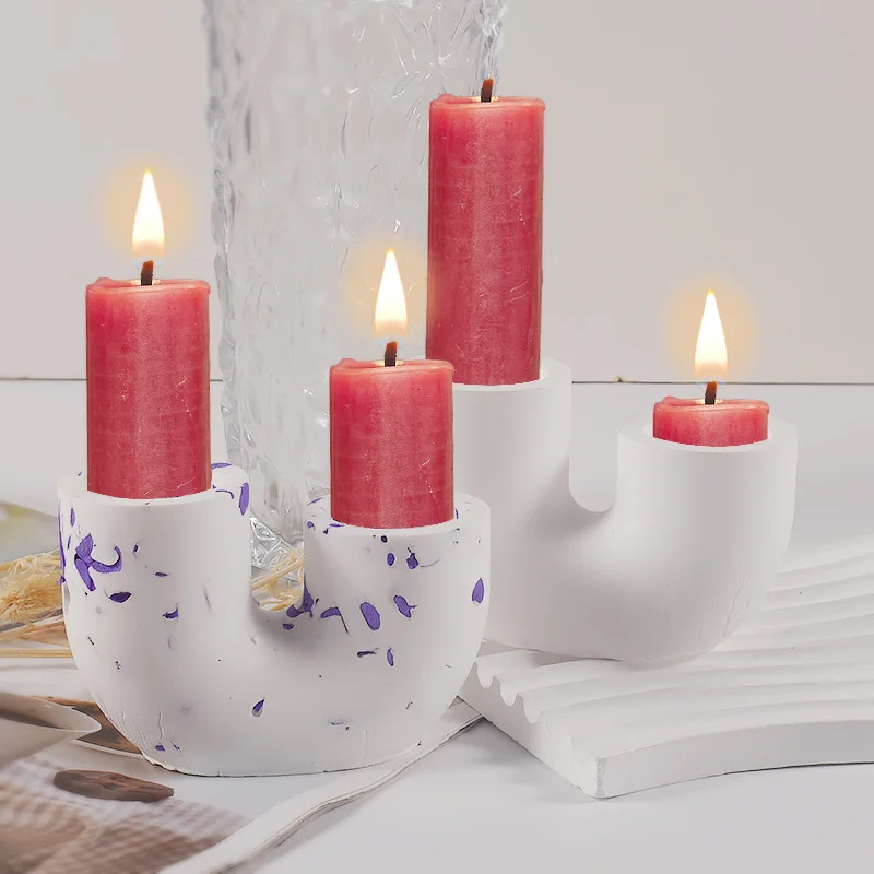 U Shaped Candlestick Silicone Mold DIY Handmade Plaster Epoxy Resin Concrete Candle Holder Casting Home Decor