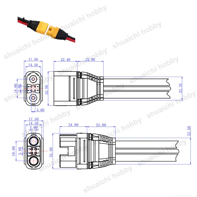 Adaptateur chargeur AS150U mâle-femelle 30/55cm pour drone RC