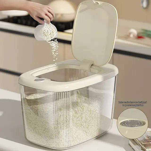 Kitchen Rice Organizer Sealed Moisture Proof Rice Buckets With Cup Grain Powder Boxes Storage Food Grain Rice Containers