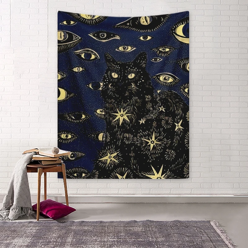 1 Stück Katzen-Wandteppich, Katzen-Wandteppich mit Fantasie-Augen, Schlafzimmer, Wohnzimmer, Heimdekoration, Wandbehang – Detail 12