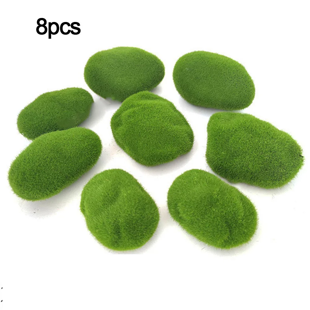 8-30Pcs Artificial Rocks With Moss Green Fake Moss Pebbles Stone For Patio Aisle Gardens Floral Arrangements Decorations