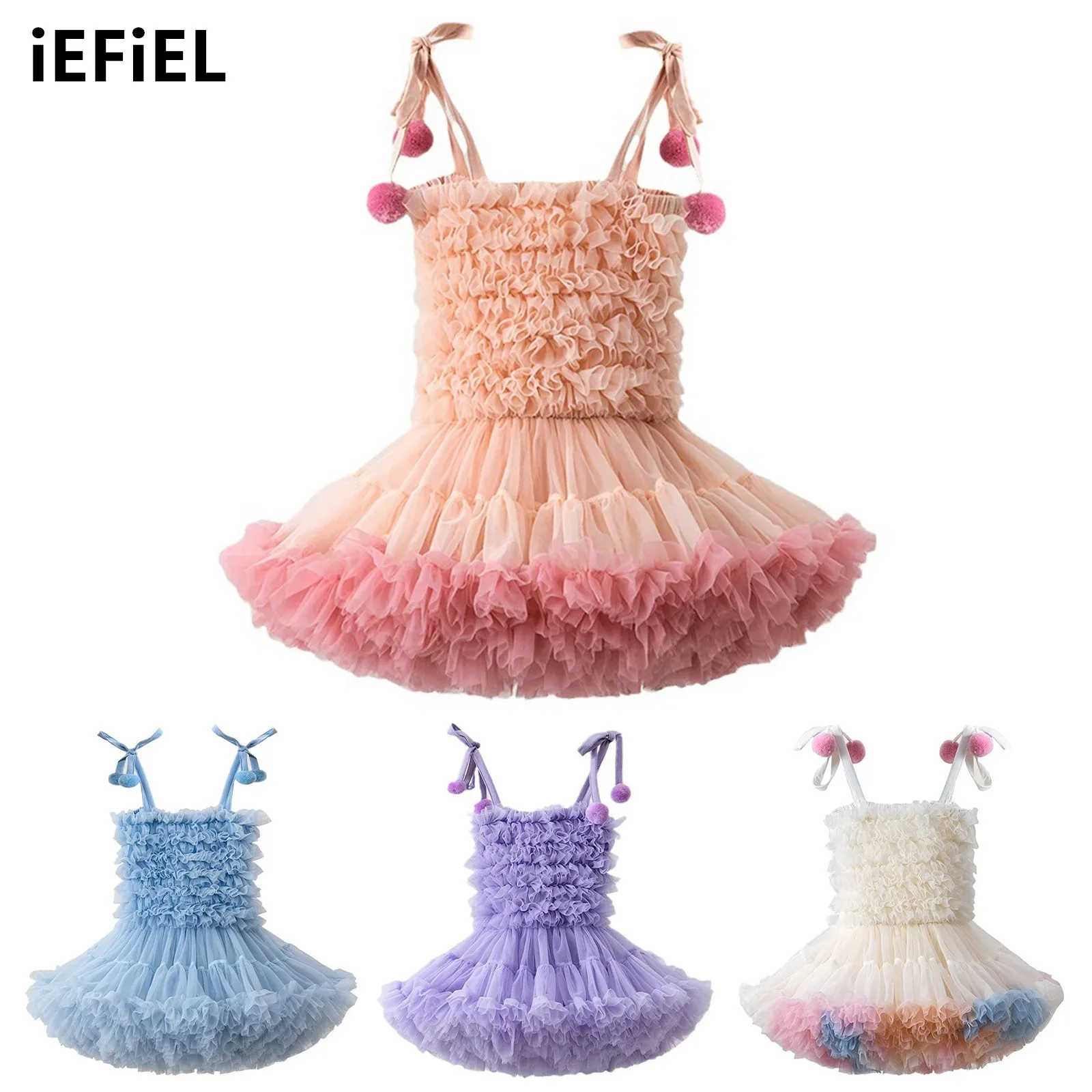 

Baby Girls Cami Dress Smocked Frilly Bodice High Waist Elastic Waist Tulle Tutu Dress Birthday Party Gift Dress Tutu Dress