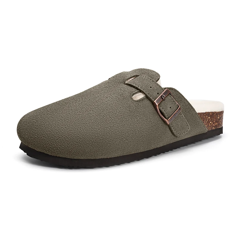 Comwarm Plush Lined Clogs Women Cork Footbed Fur Mules Men Warm Furry Slides House Sllippers Outdoor Winter Fuzzy Cork Slippers