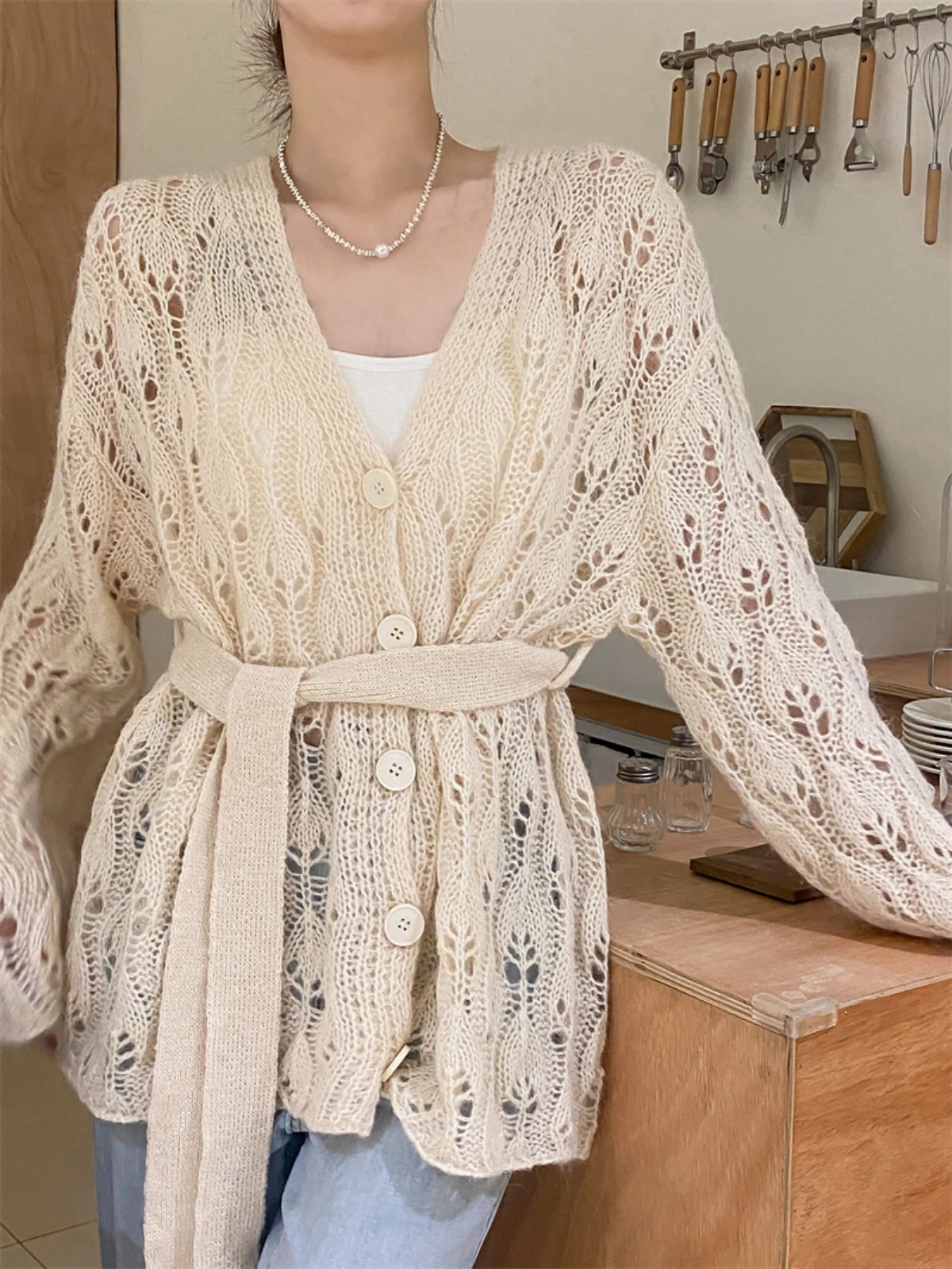 

New Retro Women Woolen Sweater Oversized Cardigan Long Sleeve Knit Korean Fashion Coats Jacket Y2k Top Belt Luxurious