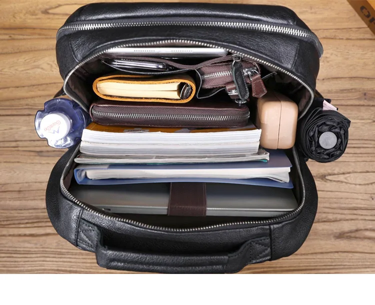 PNDME einfache lässige hochwertige echtes Leder Herren Rucksack Outdoor-Reisen handgemachte Rindsleder Damen Laptop Schultaschen – Detail 23