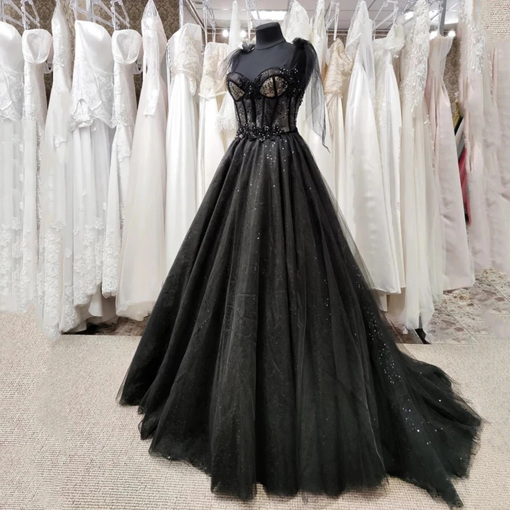 

ANGELSBRIDEP Black Sweetheart Ball Gown Quinceanera Dresses Masquerade Sexy Illusion Bodice Court Train Birthday Party Gowns